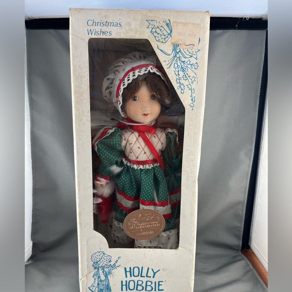1985 Gorham Holly Hobbie Porcelain 12” Doll in original box!
Christmas wishes.